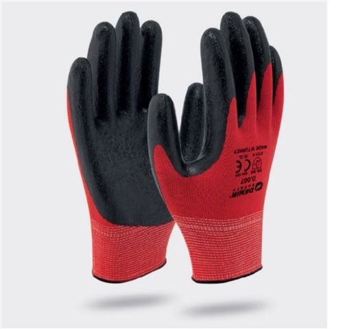 DEMİR NİTRİL ELDİVEN 12 Lİ KIRMIZI SİYAH 10